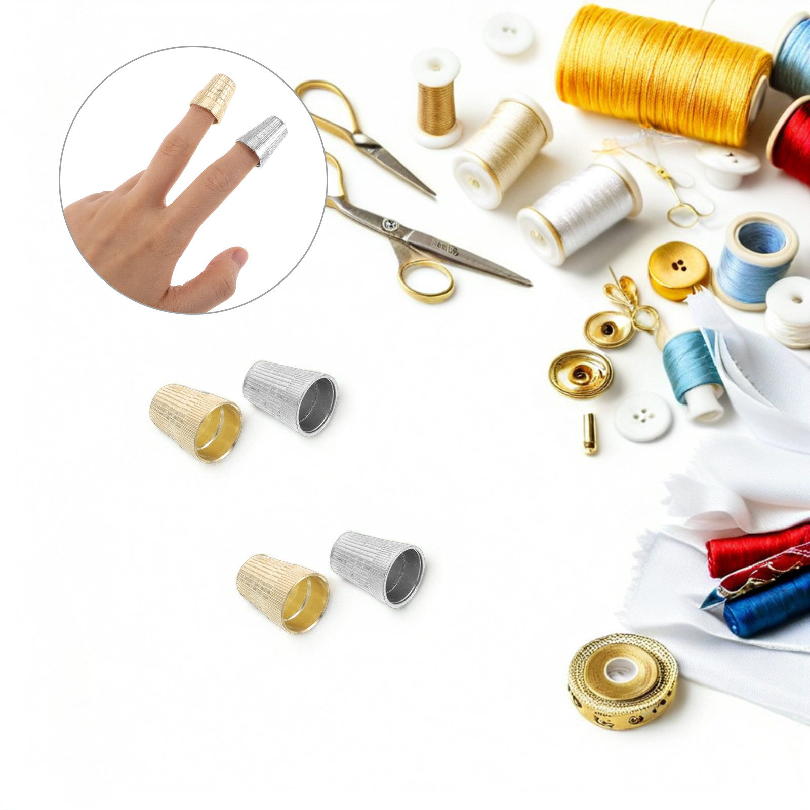 Sewing Thimble Metal - 6 قطع من واقيات الأصابع المعدنية